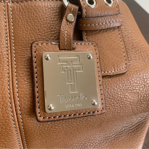 Tignanello Camel Pebble Leather Small Handbag Satchel - Picture 4 of 7